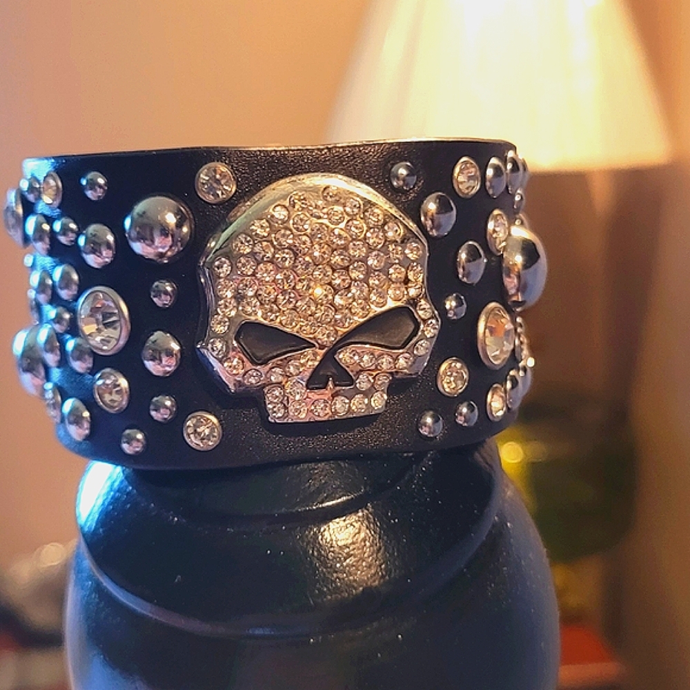 Harley Davidson willy G Studded Skull Black Bracelet